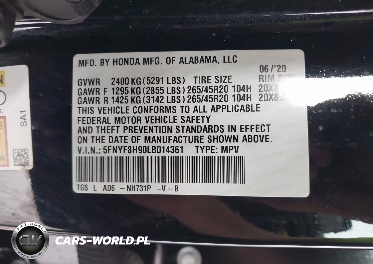 2020 Honda Passport Awd Touring VIN:5FNYF8H90LB014361 - 9
