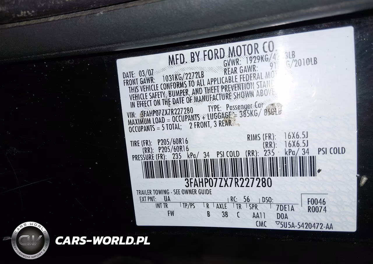 2007 Ford Fusion Se VIN:3FAHP07ZX7R227280 - 9