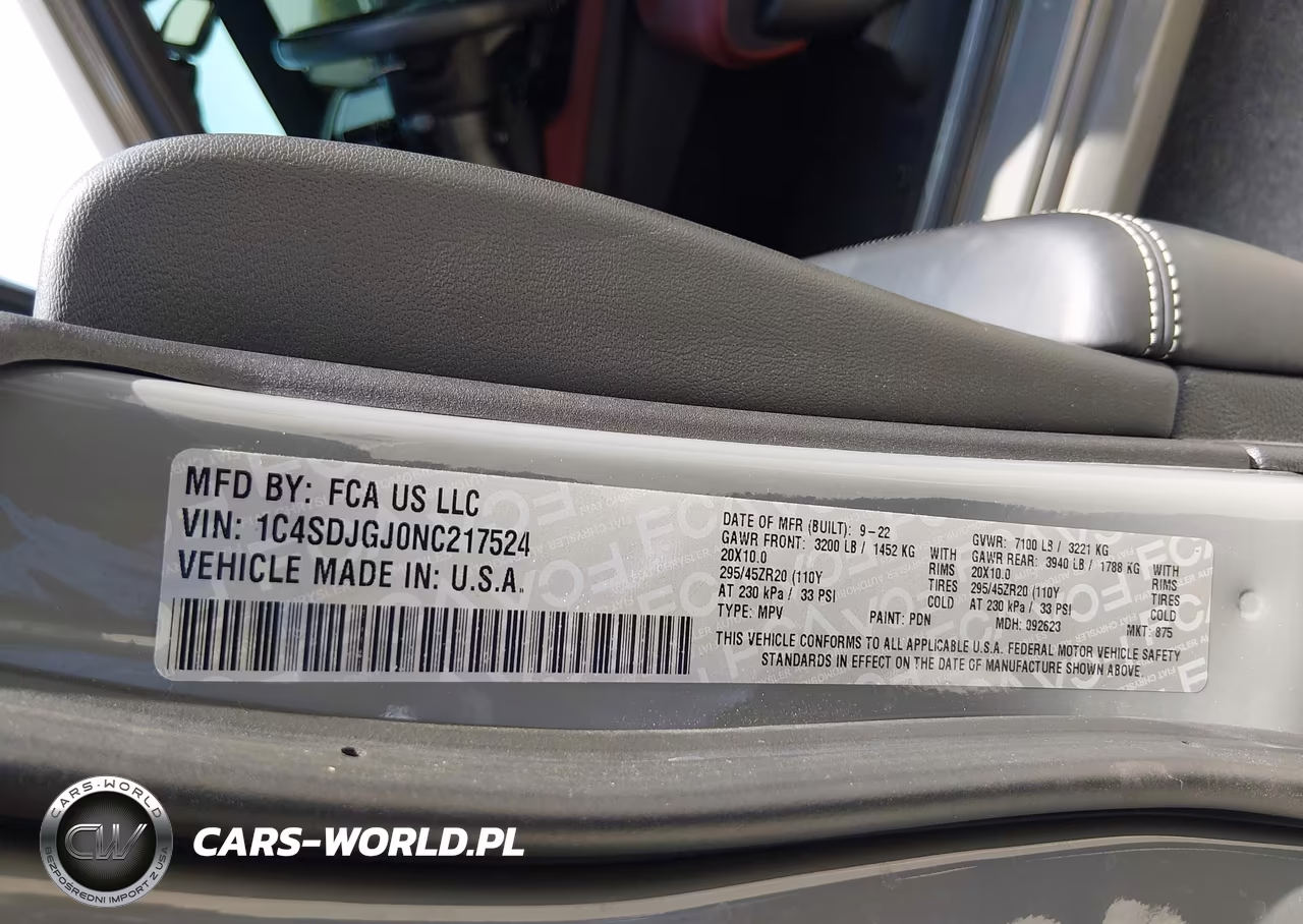2022 Dodge Durango Srt 392 Awd VIN:1C4SDJGJ0NC217524 - 9