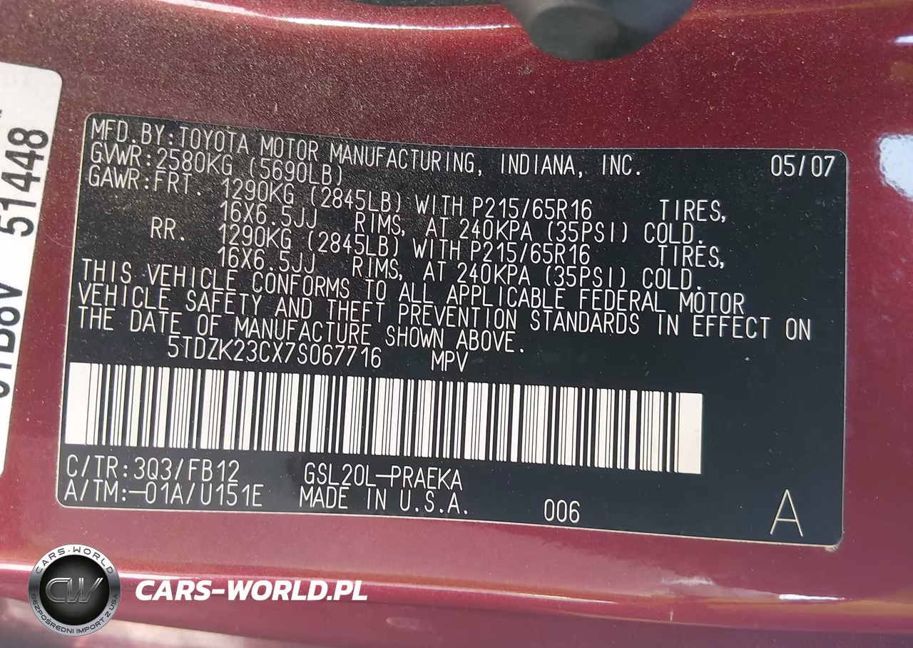 2007 Toyota Sienna Ce VIN:5TDZK23CX7S067716 - 9