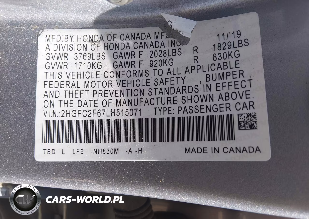 2020 Honda Civic Lx VIN:2HGFC2F67LH515071 - 9