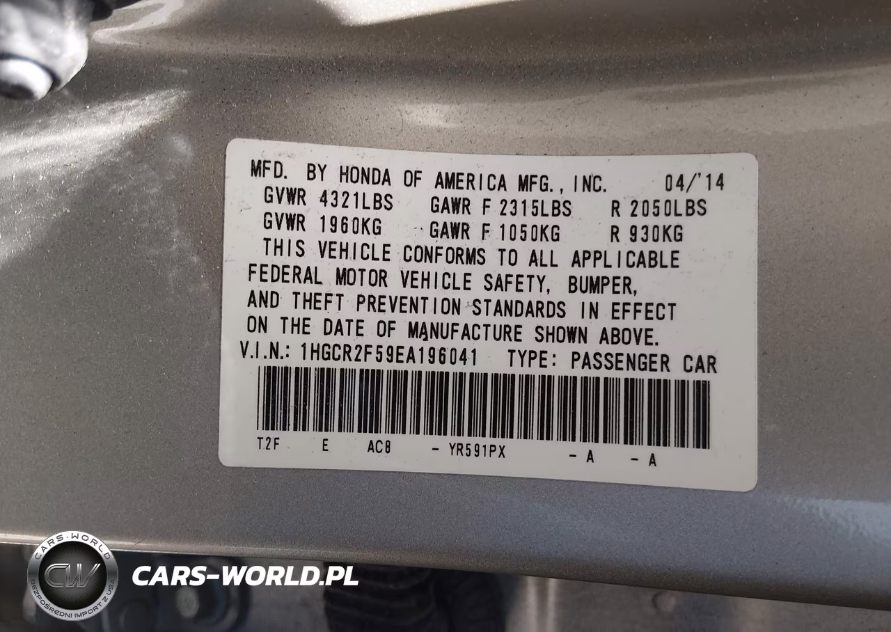 2014 Honda Accord Sport VIN:1HGCR2F59EA196041 - 9