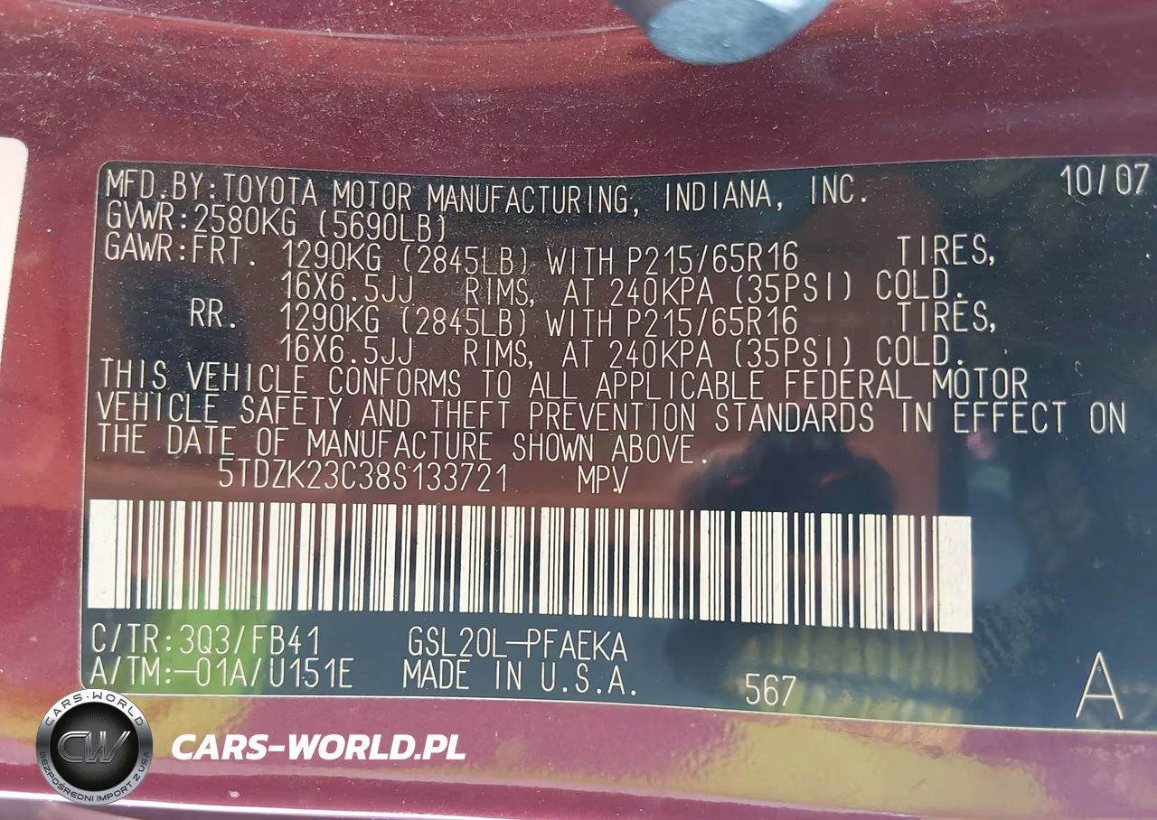 2008 Toyota Sienna Ce-Le VIN:5TDZK23C38S133721 - 9