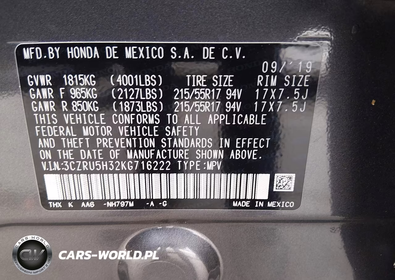 2019 Honda Hr-V Lx VIN:3CZRU5H32KG716222 - 9