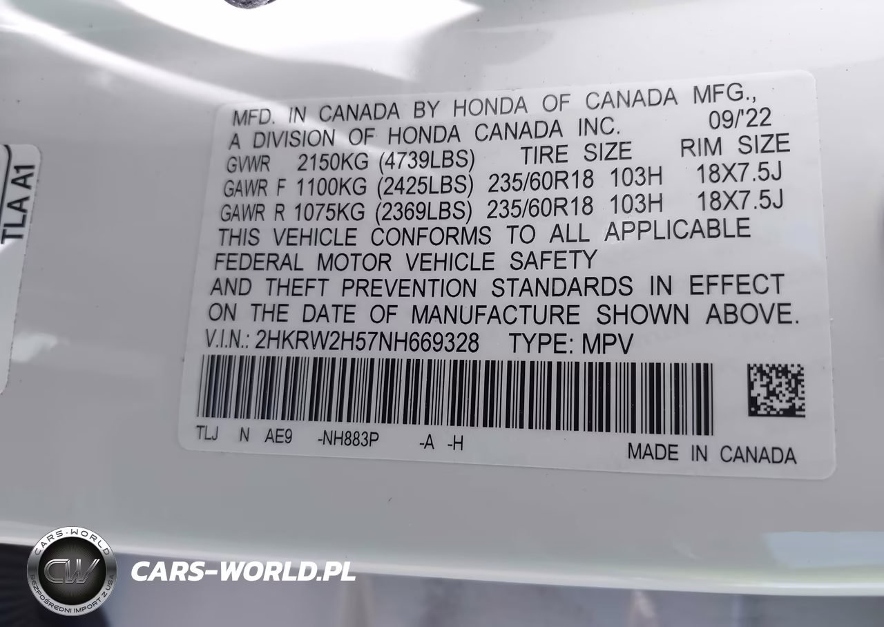 2022 Honda Cr-V Awd Ex VIN:2HKRW2H57NH669328 - 9