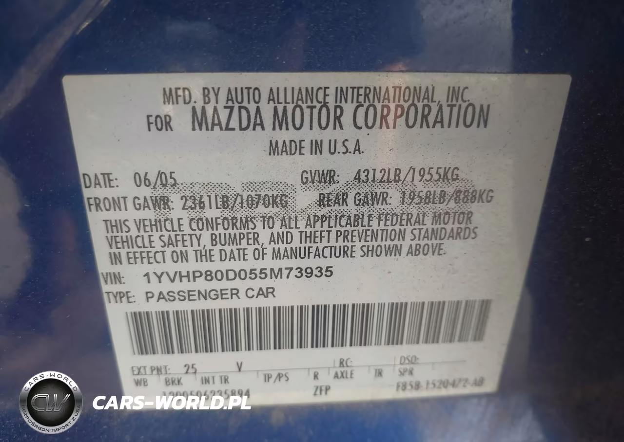 2005 Mazda Mazda6 S Sport VIN:1YVHP80D055M73935 - 9