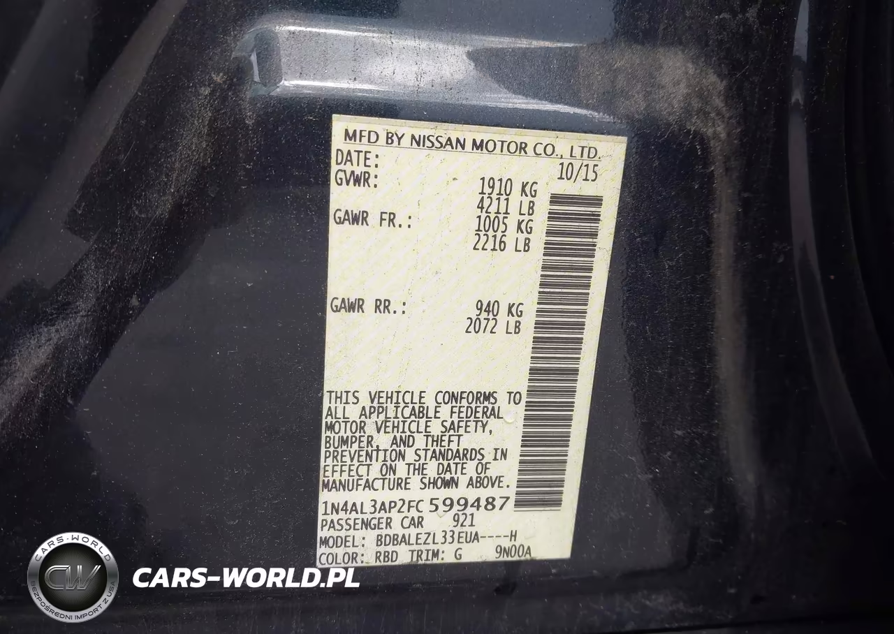2015 Nissan Altima 2.5 S VIN:1N4AL3AP2FC599487 - 9