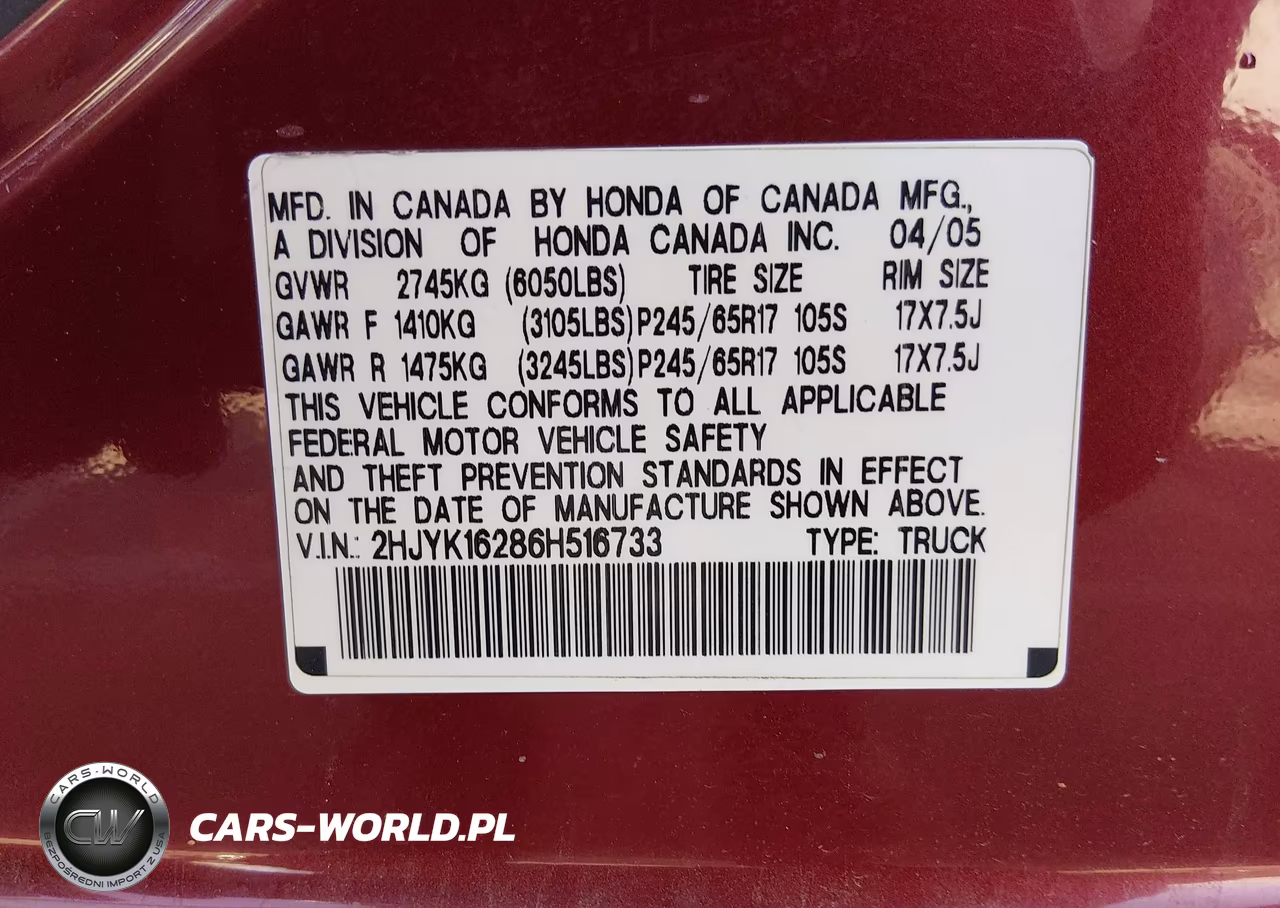 2006 Honda Ridgeline Rt VIN:2HJYK16286H516733 - 9