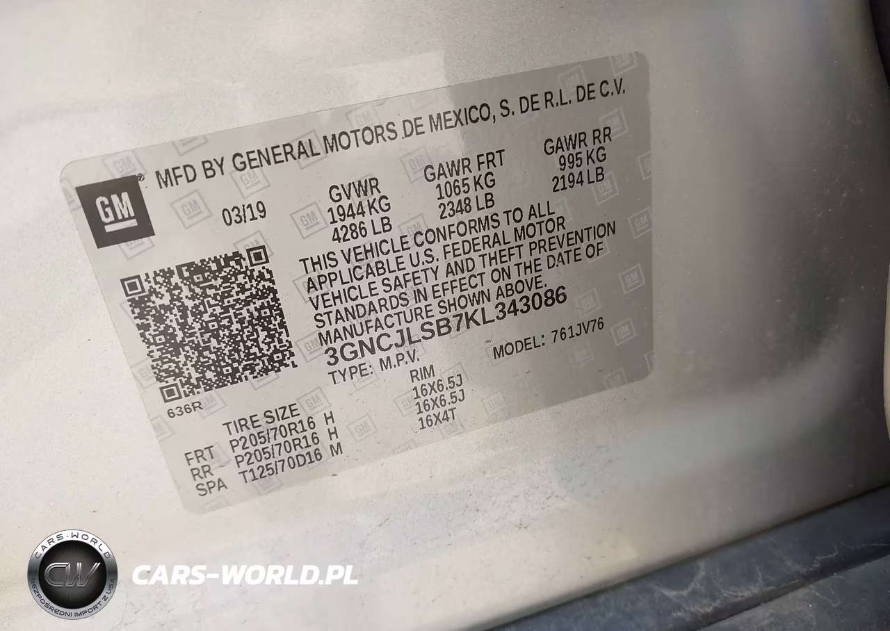 2019 Chevrolet Trax Lt VIN:3GNCJLSB7KL343086 - 9