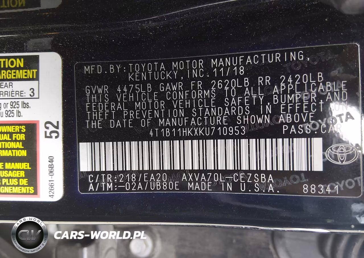 2019 Toyota Camry Se VIN:4T1B11HKXKU710953 - 9