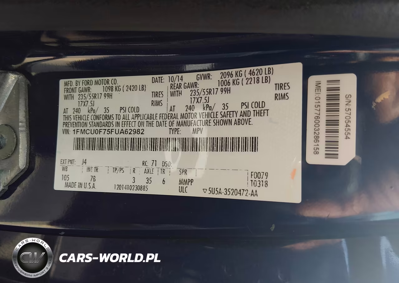 2015 Ford Escape S VIN:1FMCU0F75FUA62982 - 9