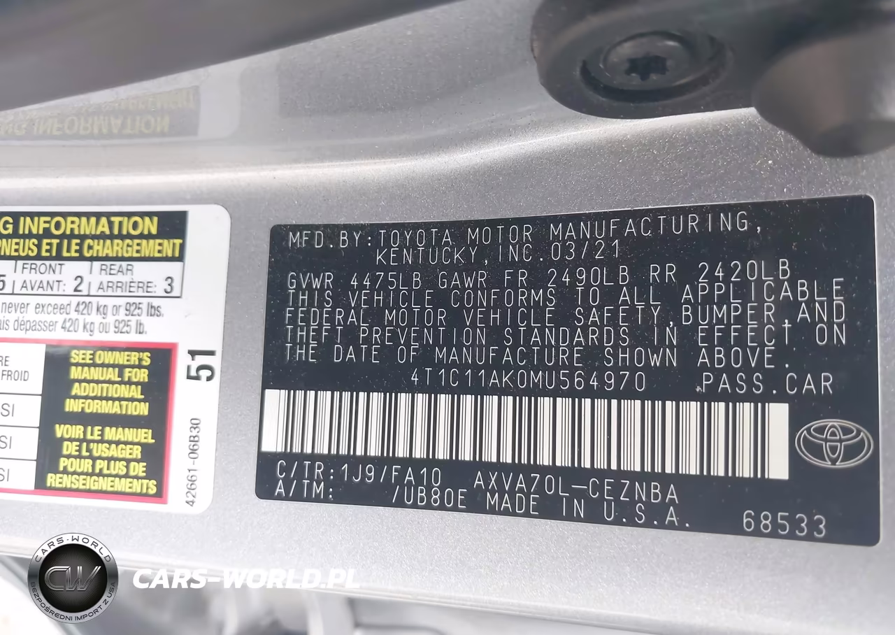 2021 Toyota Camry Le VIN:4T1C11AK0MU564970 - 9