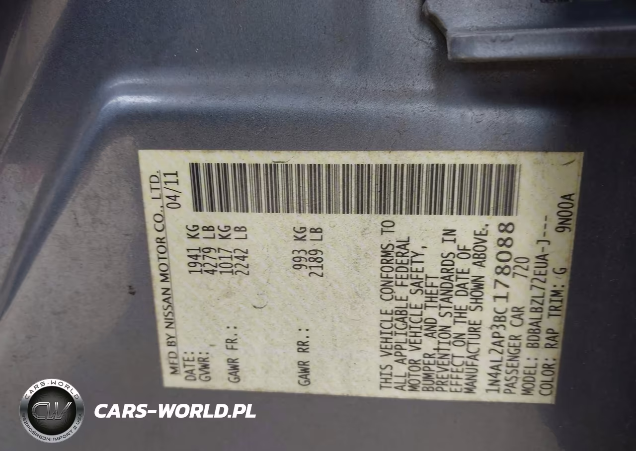 2011 Nissan Altima 2.5 S VIN:1N4AL2AP3BC178088 - 9