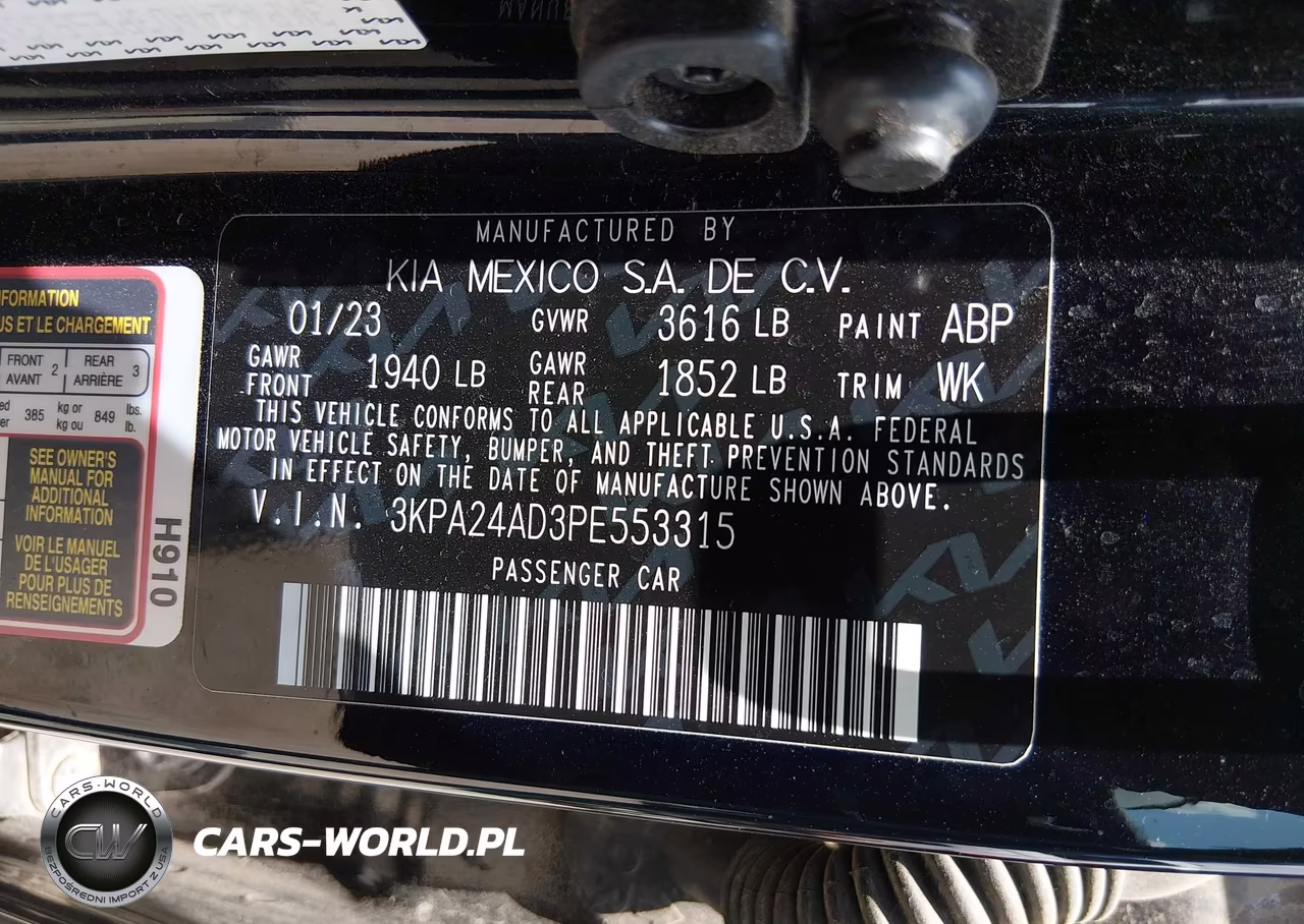 2023 Kia Rio Lx VIN:3KPA24AD3PE553315 - 9