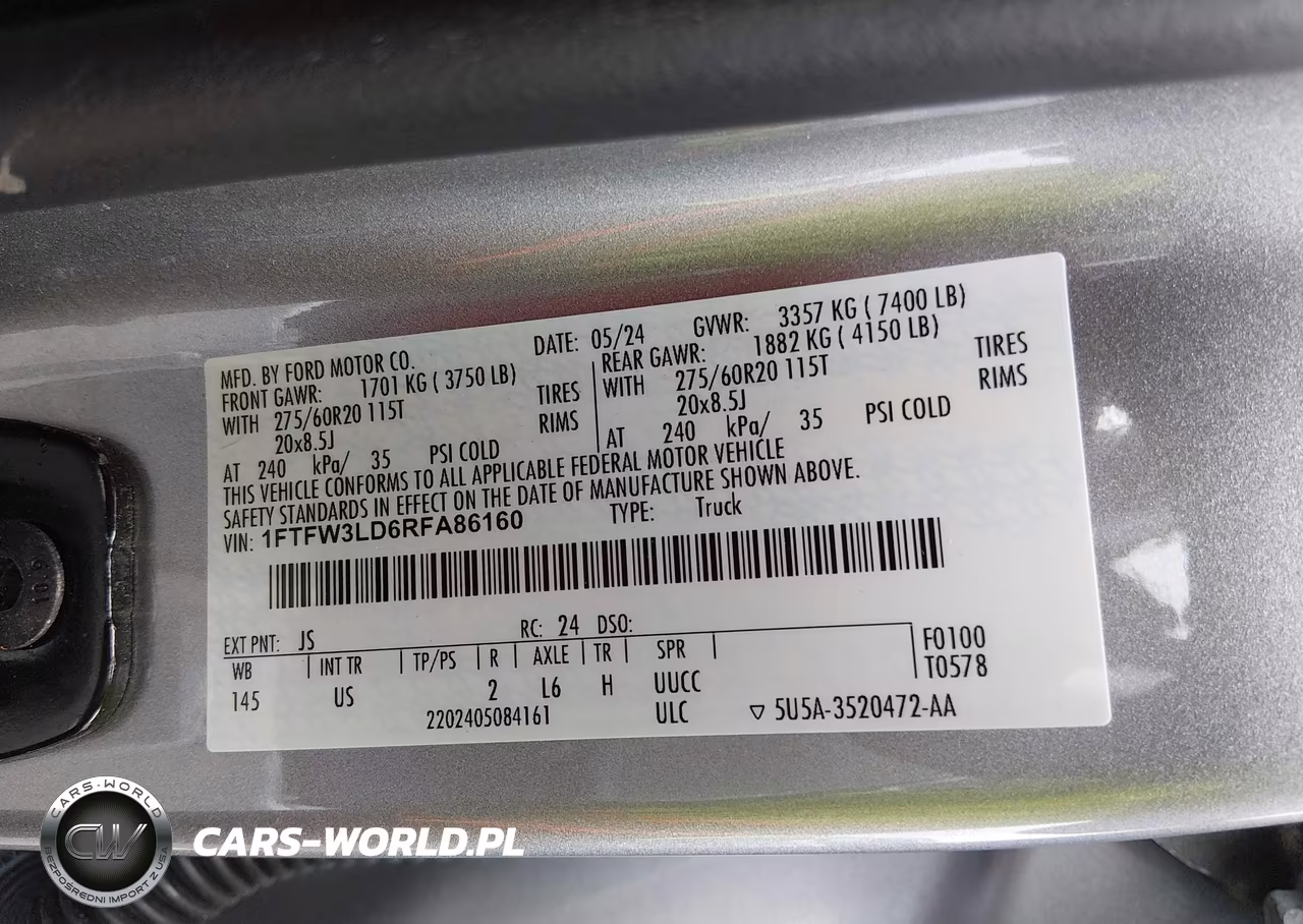 2024 Ford F-150 Xlt VIN:1FTFW3LD6RFA86160 - 9