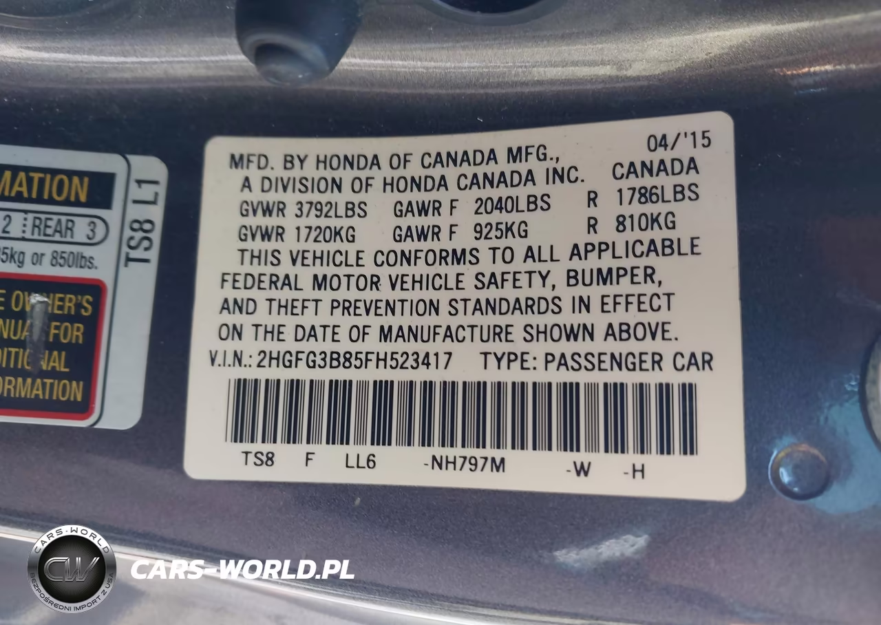 2015 Honda Civic Ex VIN:2HGFG3B85FH523417 - 9