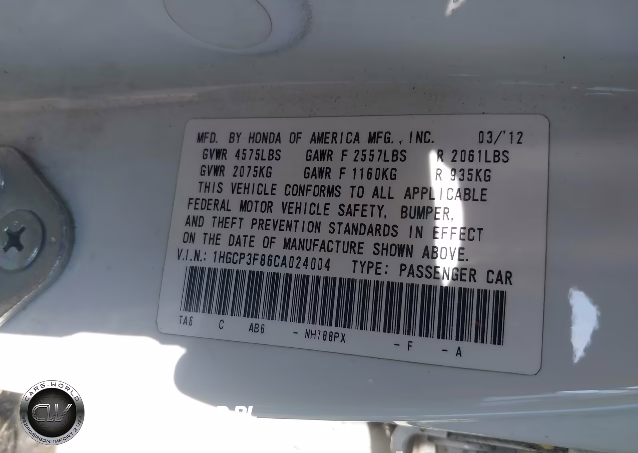 2012 Honda Accord 3.5 Ex-L VIN:1HGCP3F86CA024004 - 9