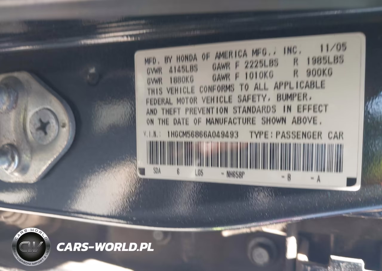 2006 Honda Accord 2.4 Ex VIN:1HGCM56866A049493 - 9