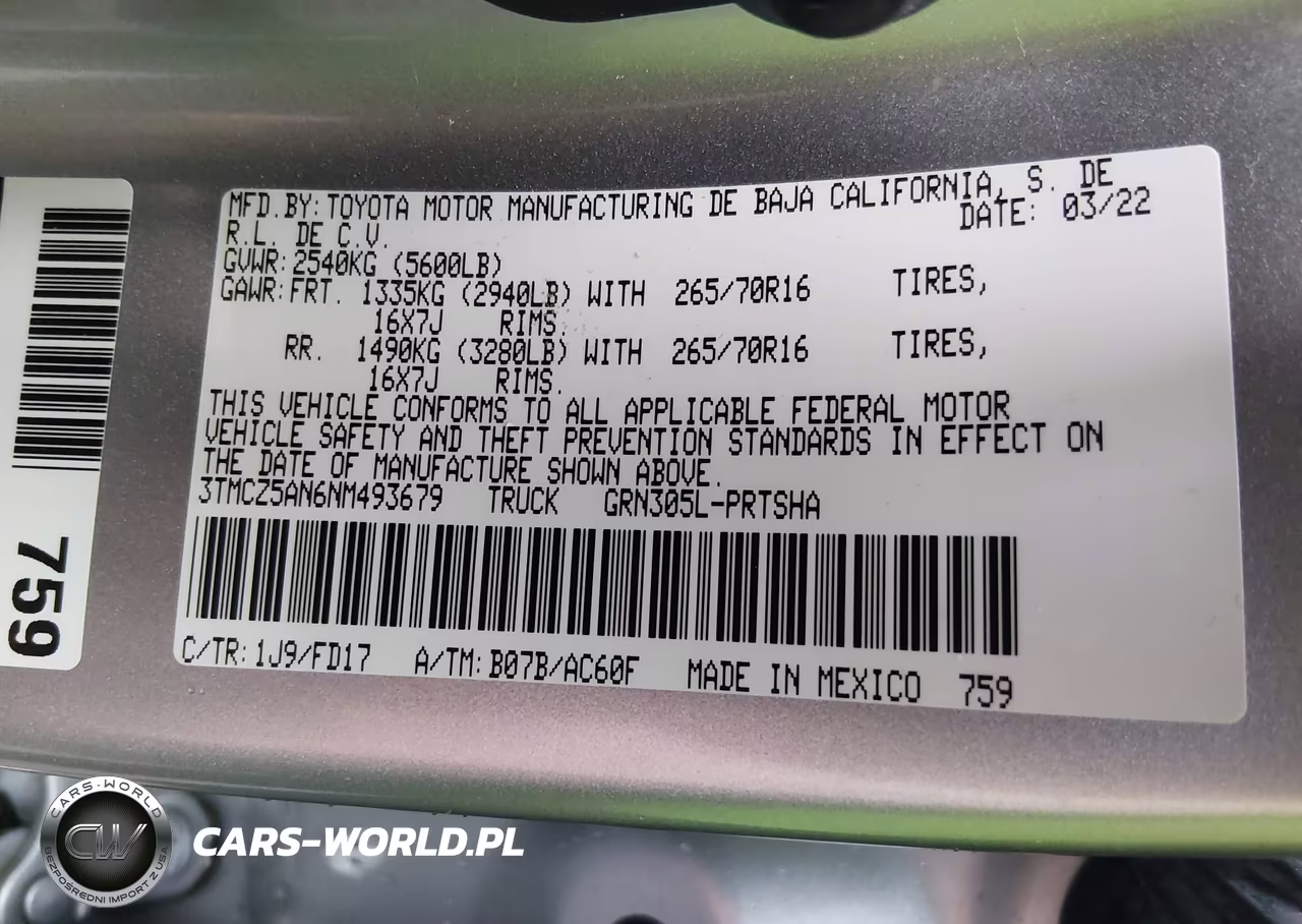 2022 Toyota Tacoma Trd Off Road VIN:3TMCZ5AN6NM493679 - 9