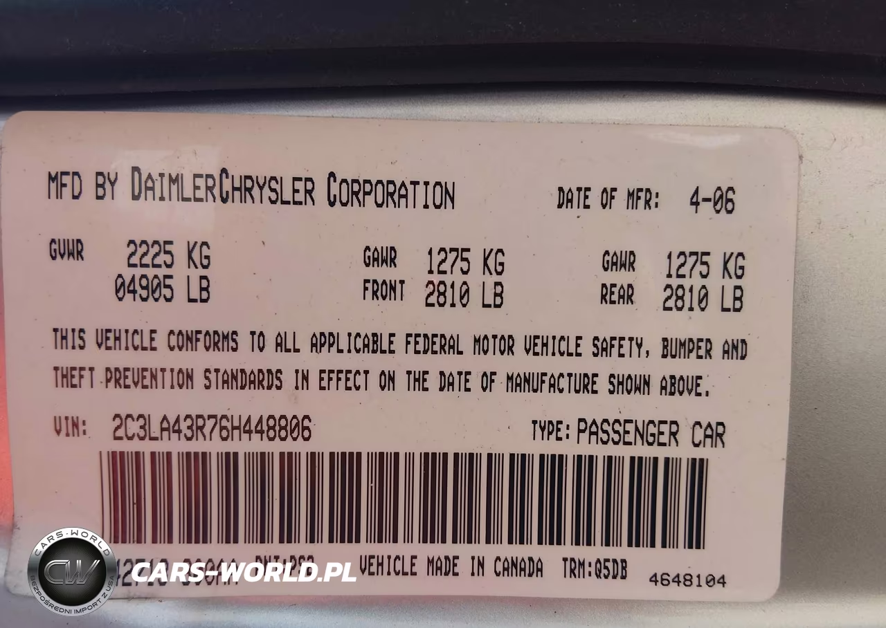 2006 Chrysler 300 VIN:2C3LA43R76H448806 - 9