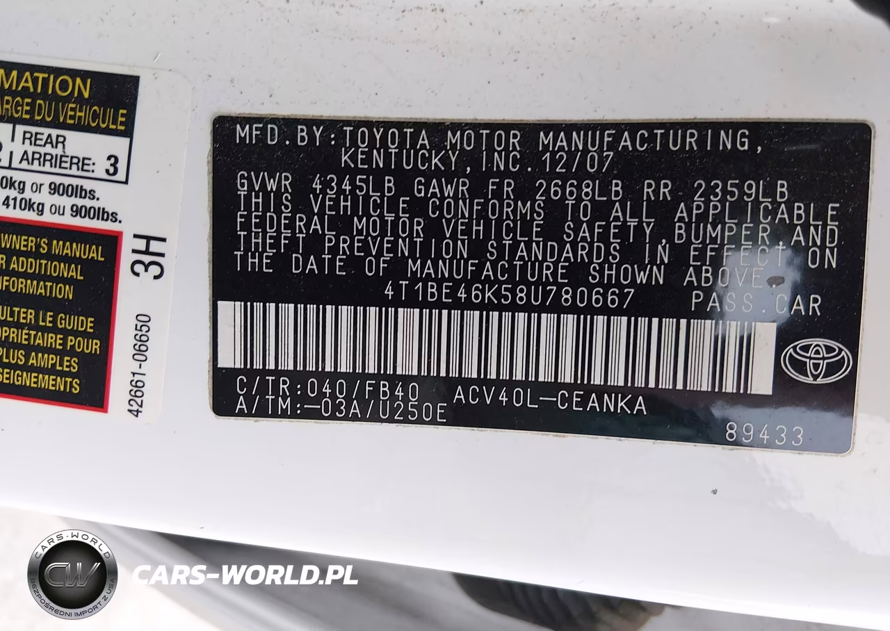 2008 Toyota Camry VIN:4T1BE46K58U780667 - 9