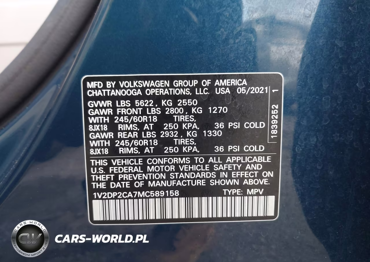 2021 Volkswagen Atlas 2.0T Se VIN:1V2DP2CA7MC589158 - 9