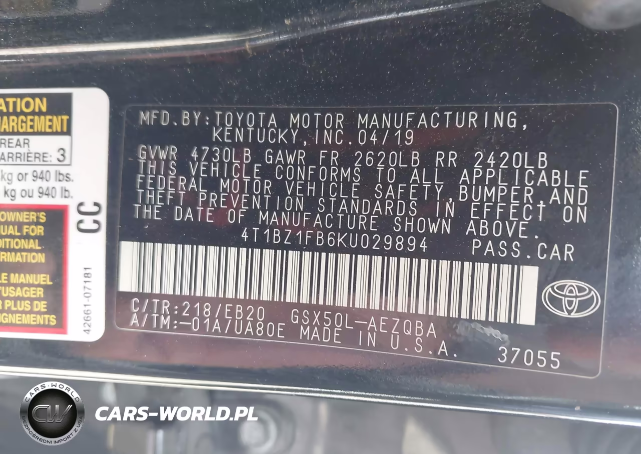 2019 Toyota Avalon Xse VIN:4T1BZ1FB6KU029894 - 9