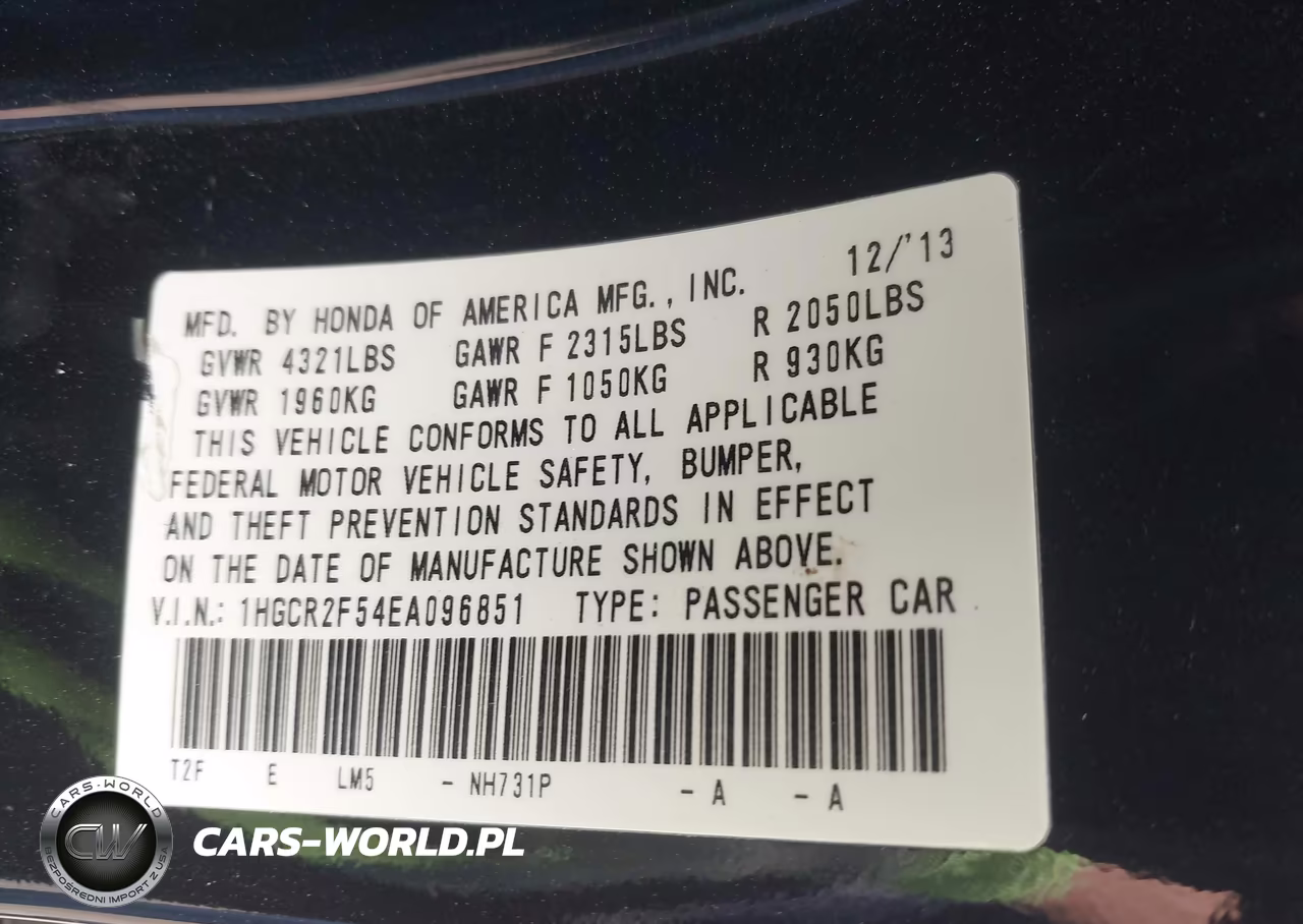 2014 Honda Accord Sport VIN:1HGCR2F54EA096851 - 9