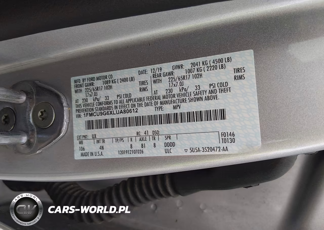 2020 Ford Escape Se VIN:1FMCU9G6XLUA80612 - 9