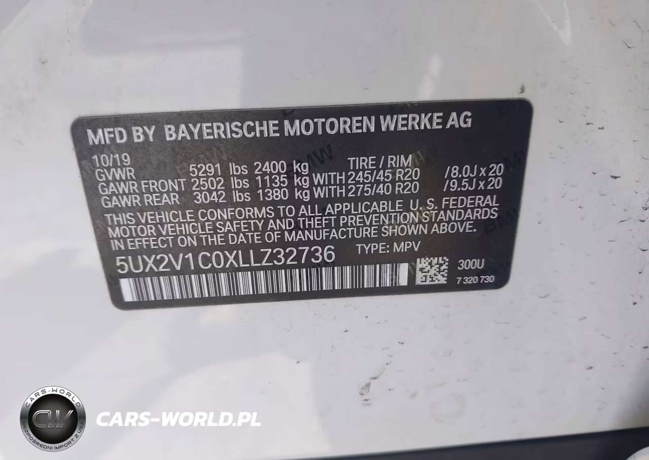 2020 BMW X4 xDrive30I VIN:5UX2V1C0XLLZ32736 - 9