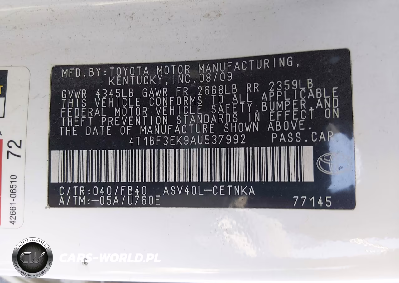 2010 Toyota Camry VIN:4T1BF3EK9AU537992 - 9