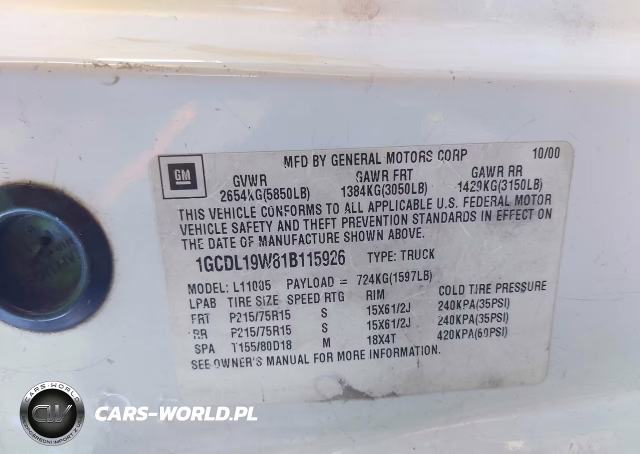 2001 Chevrolet Astro VIN:1GCDL19W81B115926 - 9