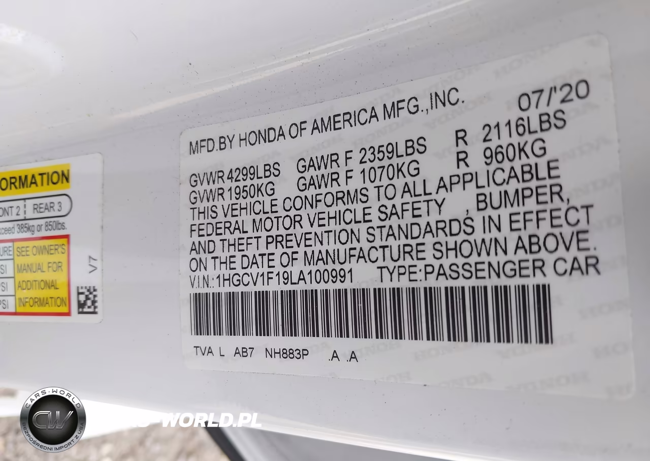 2020 Honda Accord Lx VIN:1HGCV1F19LA100991 - 9