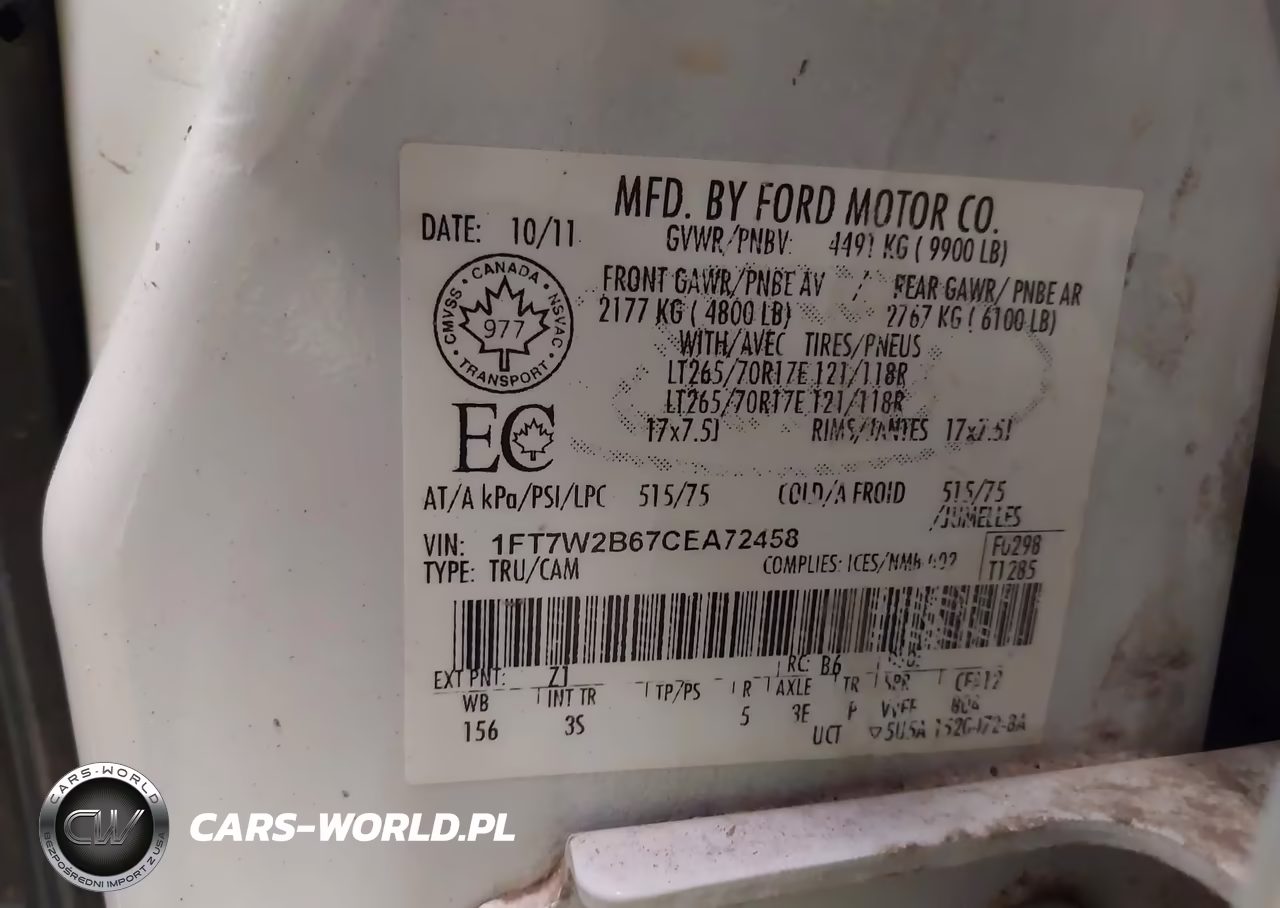 2012 Ford F-250 Xlt VIN:1FT7W2B67CEA72458 - 9