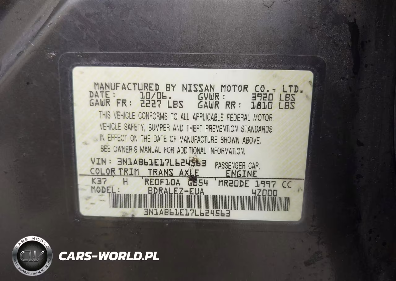 2007 Nissan Sentra 2.0S VIN:3N1AB61E17L624563 - 9
