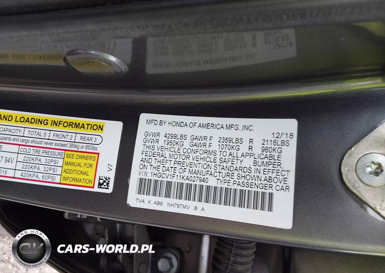 2019 Honda Accord Lx VIN:1HGCV1F11KA027940 - 9