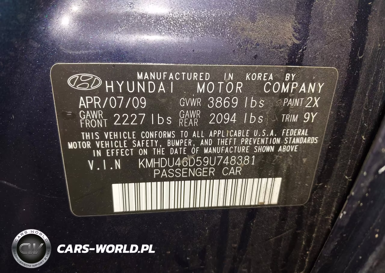 2009 Hyundai Elantra Gls VIN:KMHDU46D59U748381 - 9