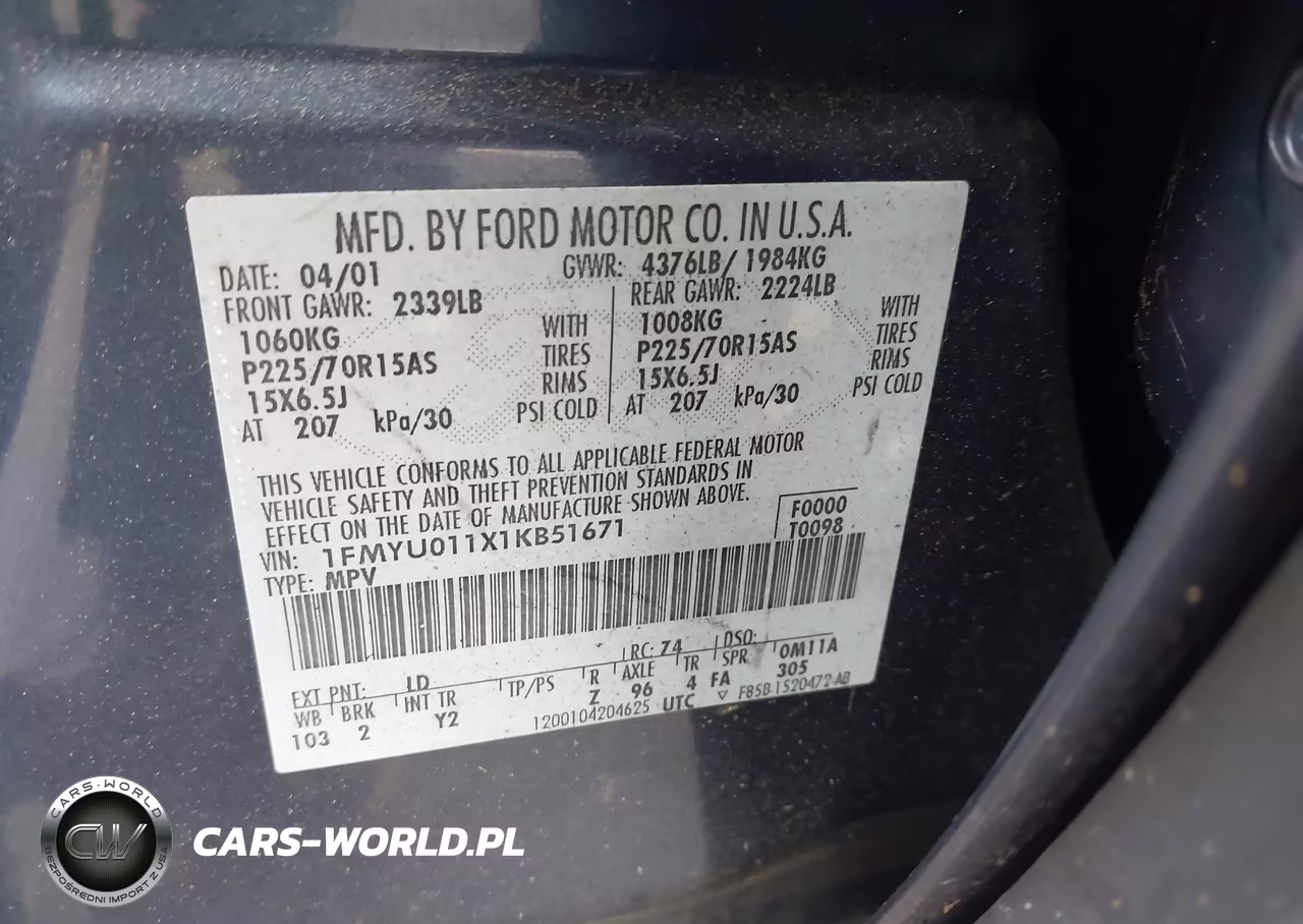 2001 Ford Escape Xls VIN:1FMYU011X1KB51671 - 9
