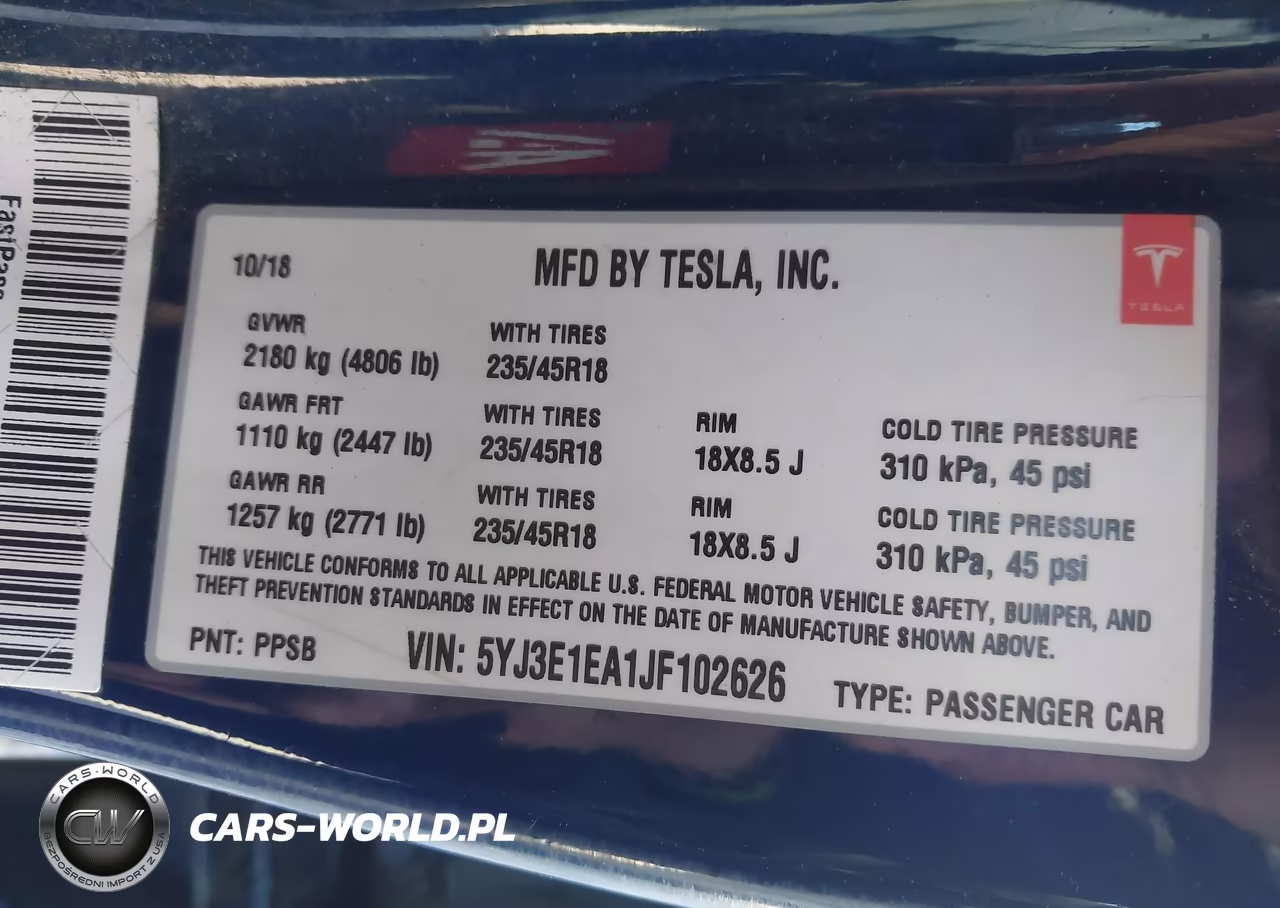 2018 Tesla Model 3 Long Range-Mid Range VIN:5YJ3E1EA1JF102626 - 9