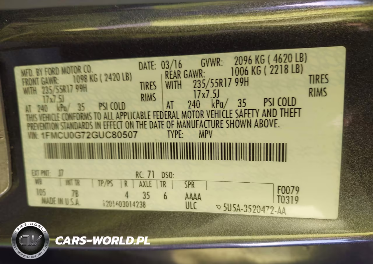 2016 Ford Escape Se VIN:1FMCU0G72GUC80507 - 9