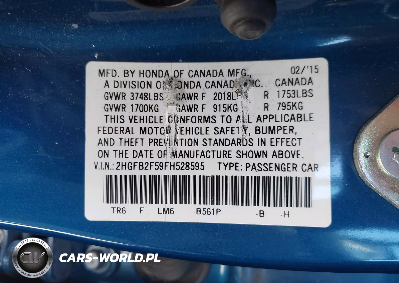 2015 Honda Civic Lx VIN:2HGFB2F59FH528595 - 9