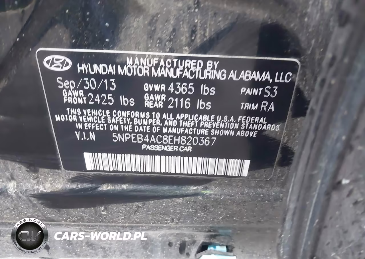 2014 Hyundai Sonata Gls VIN:5NPEB4AC8EH820367 - 9