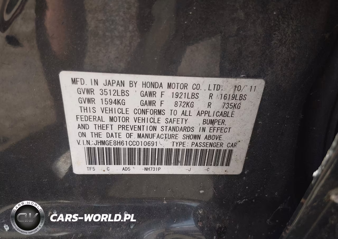 2012 Honda Fit Sport VIN:JHMGE8H61CC010691 - 9