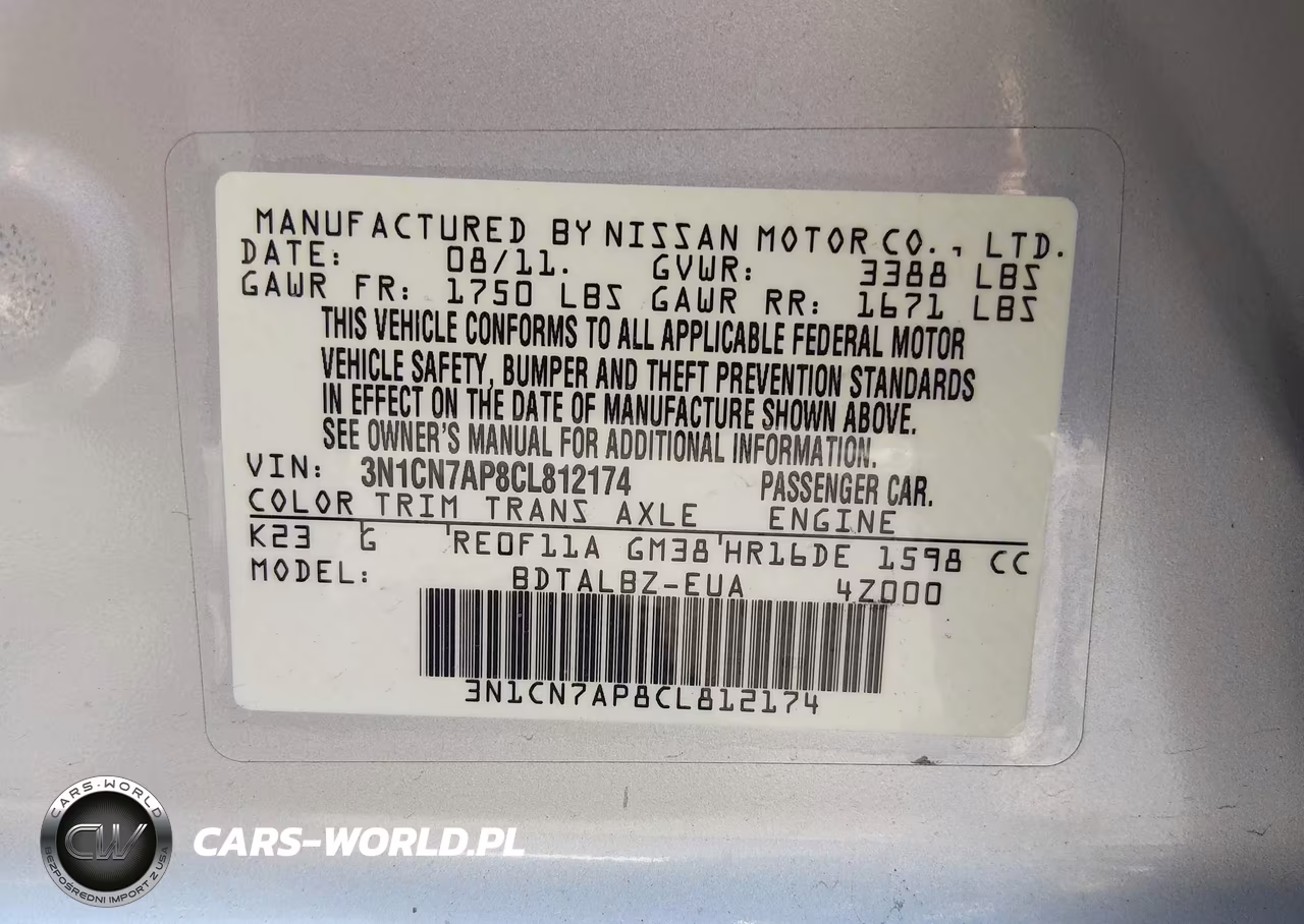 2012 Nissan Versa 1.6 Sv VIN:3N1CN7AP8CL812174 - 9