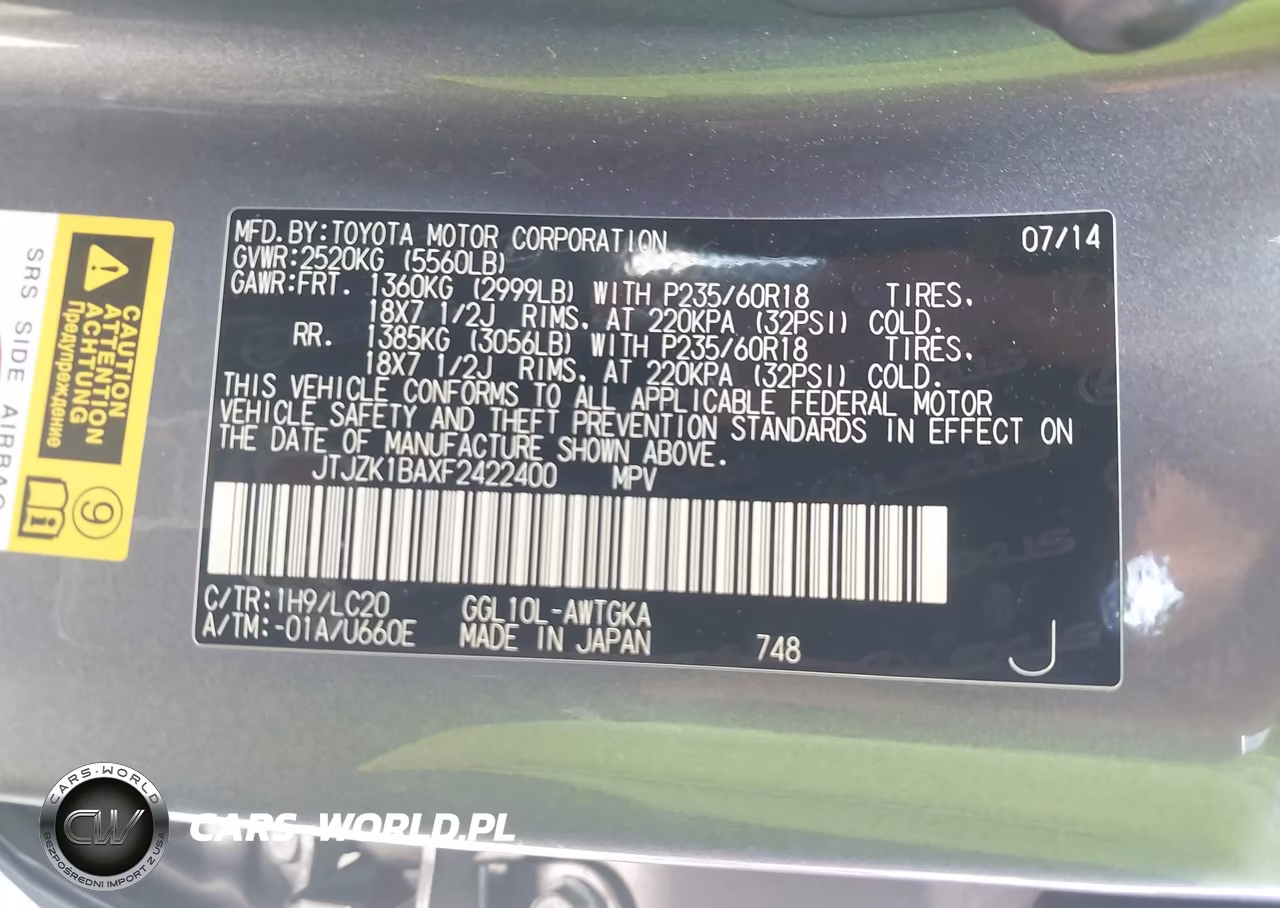 2015 Lexus Rx 350 VIN:JTJZK1BAXF2422400 - 9