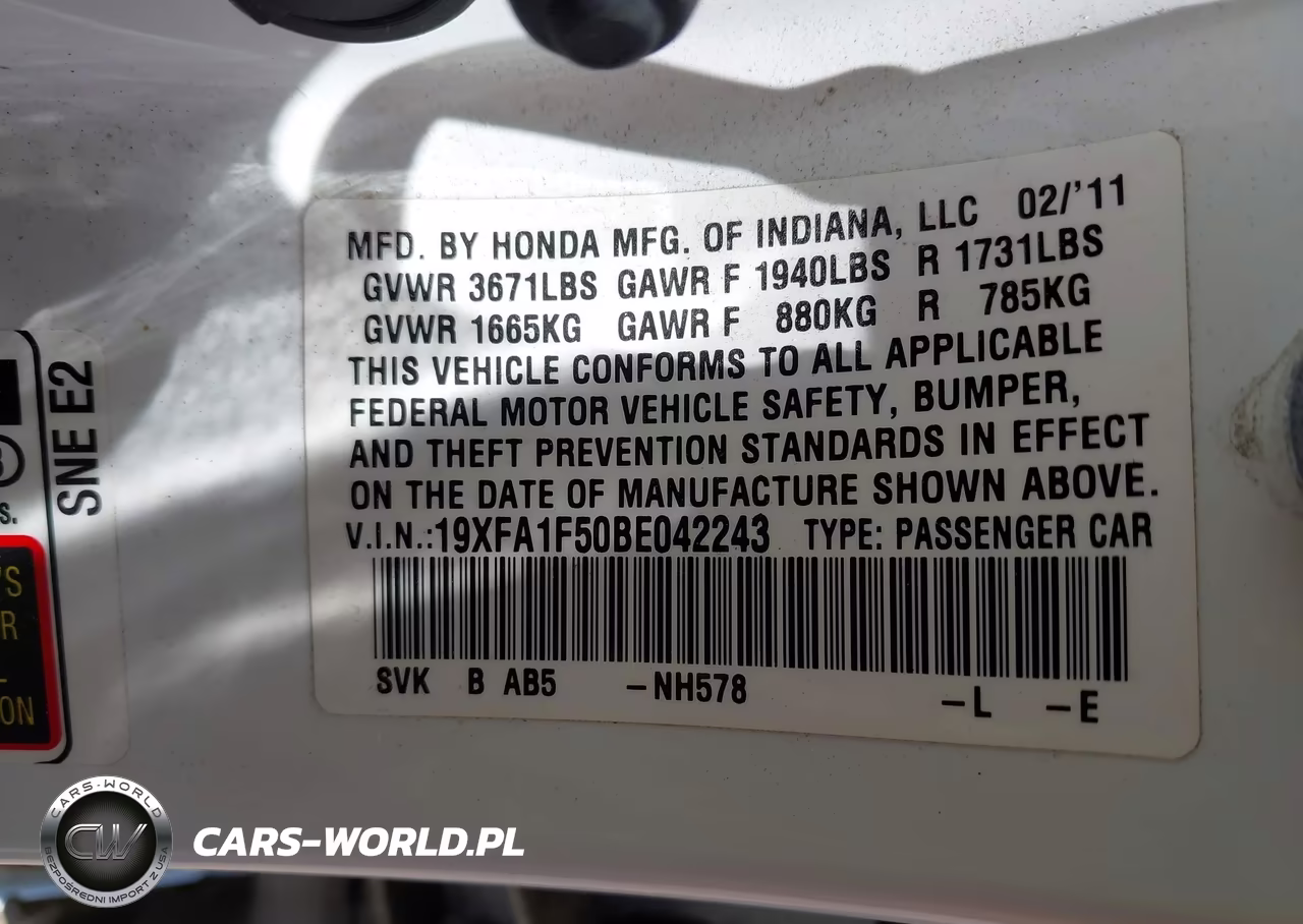 2011 Honda Civic Lx VIN:19XFA1F50BE042243 - 9