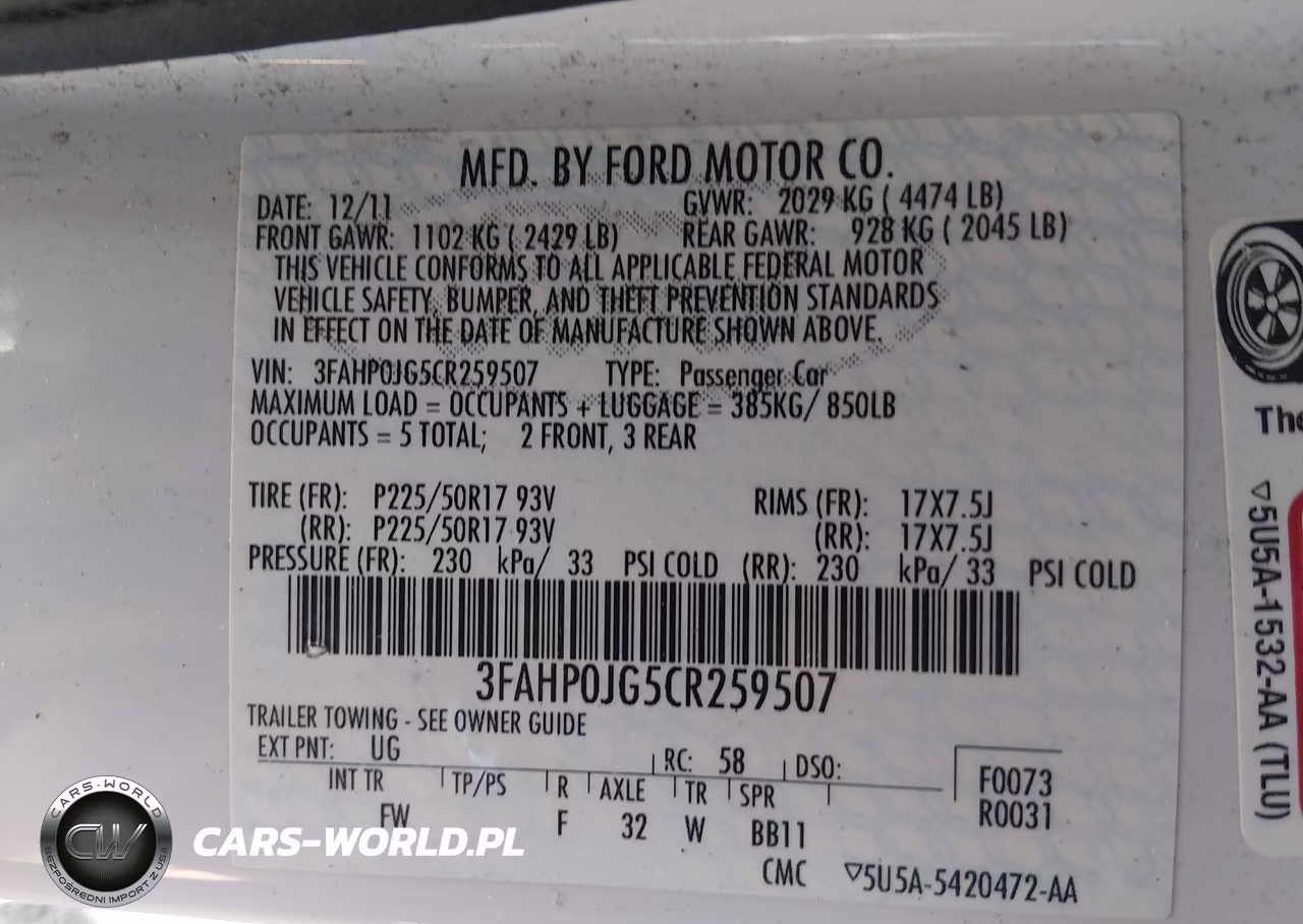 2012 Ford Fusion Sel VIN:3FAHP0JG5CR259507 - 9