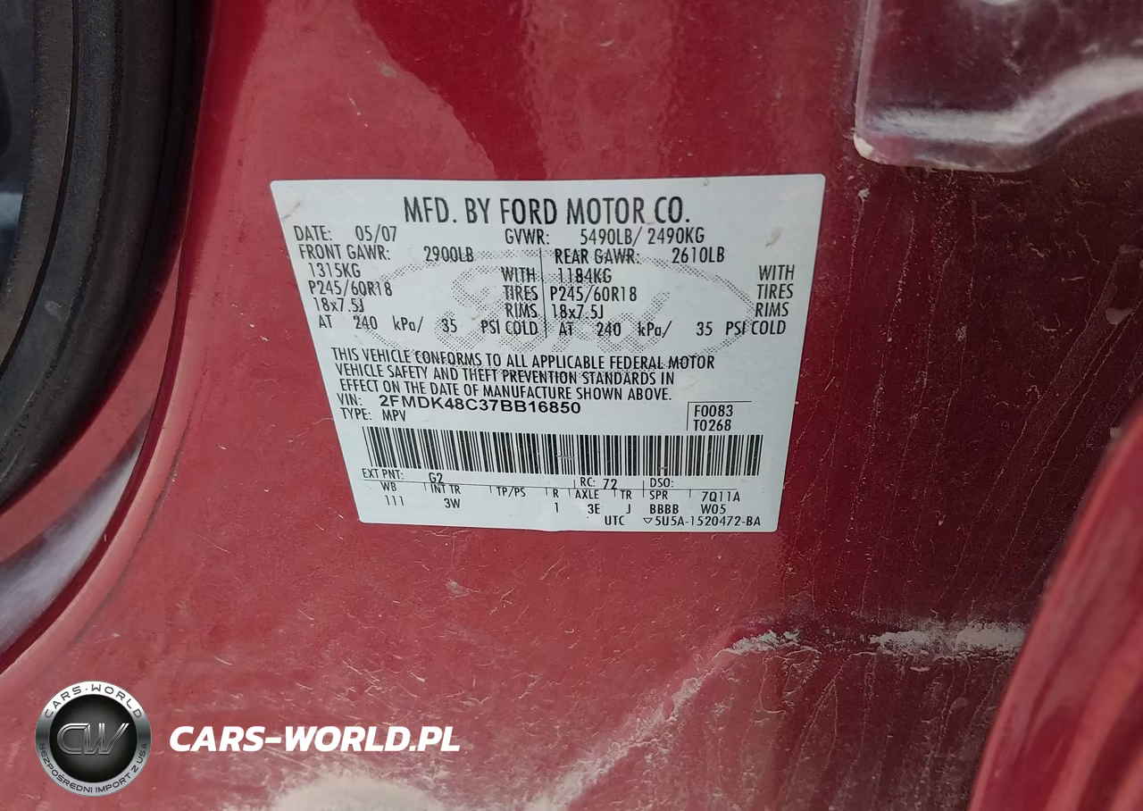 2007 Ford Edge Sel VIN:2FMDK48C37BB16850 - 9