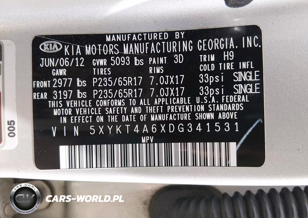 2013 Kia Sorento Lx VIN:5XYKT4A6XDG341531 - 9