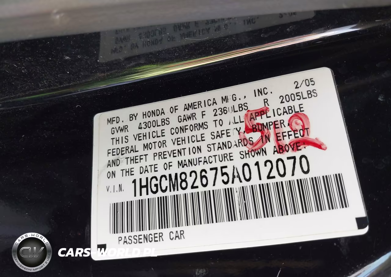 2005 Honda Accord 3.0 Ex VIN:1HGCM82675A012070 - 9